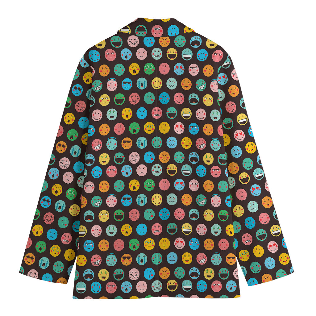 Colorful Emoji Faces Pattern Print Women's Cotton Blazer