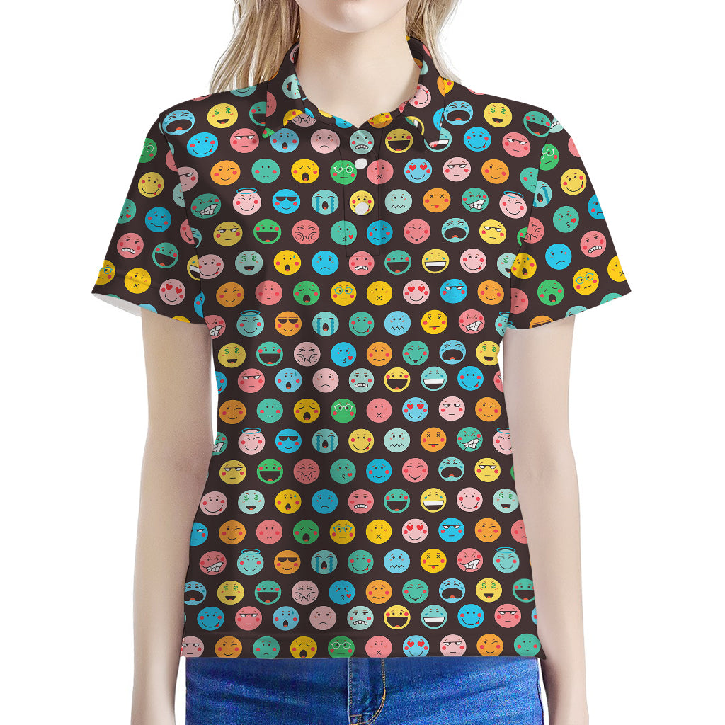 Colorful Emoji Faces Pattern Print Women's Polo Shirt