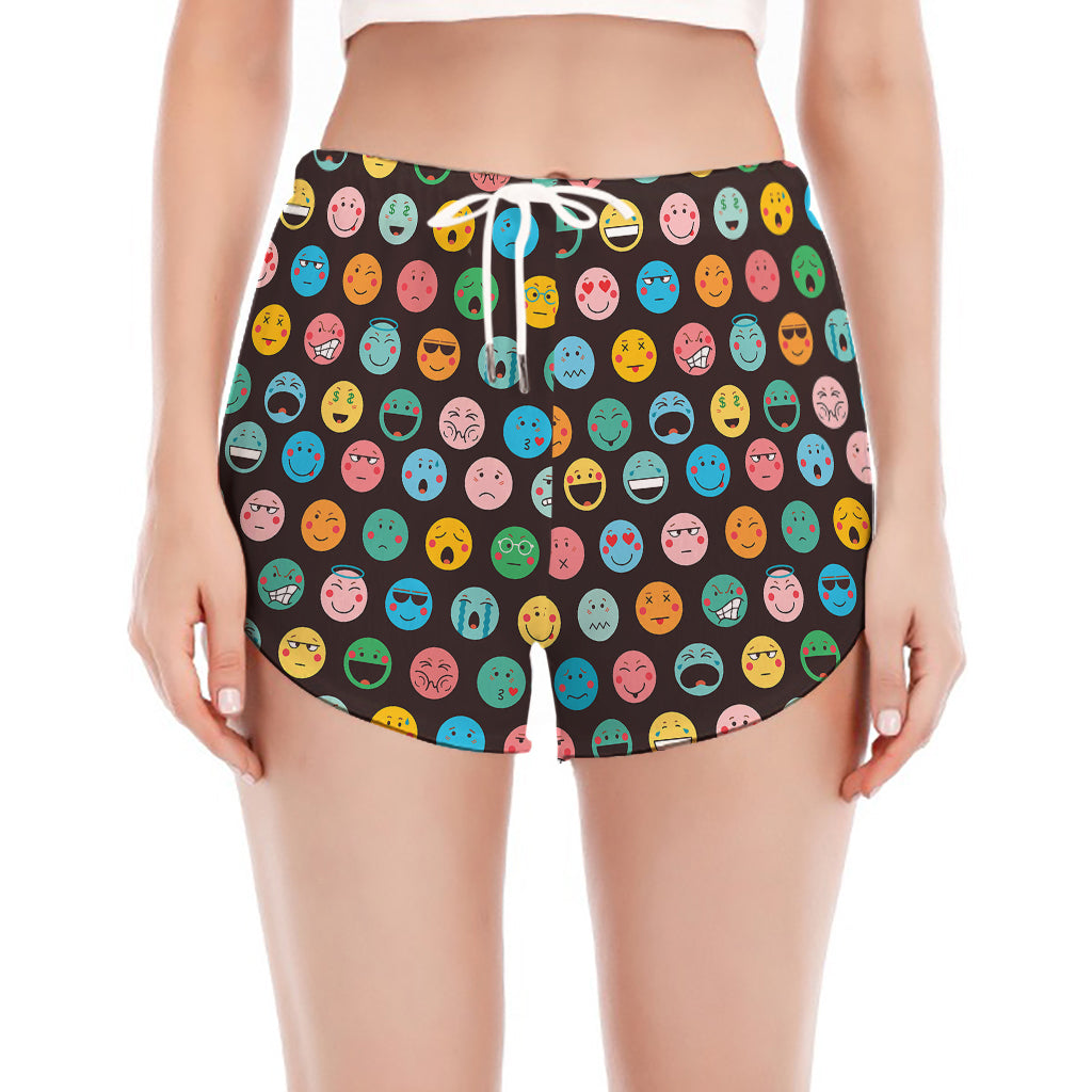 Colorful Emoji Faces Pattern Print Women's Split Running Shorts