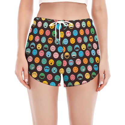 Colorful Emoji Faces Pattern Print Women's Split Running Shorts