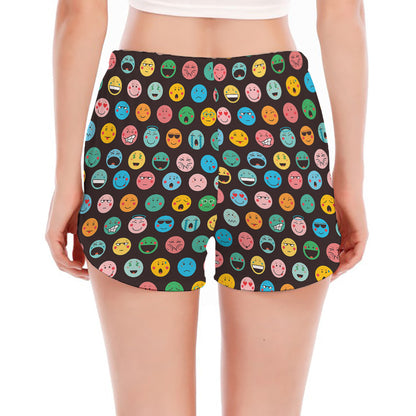 Colorful Emoji Faces Pattern Print Women's Split Running Shorts