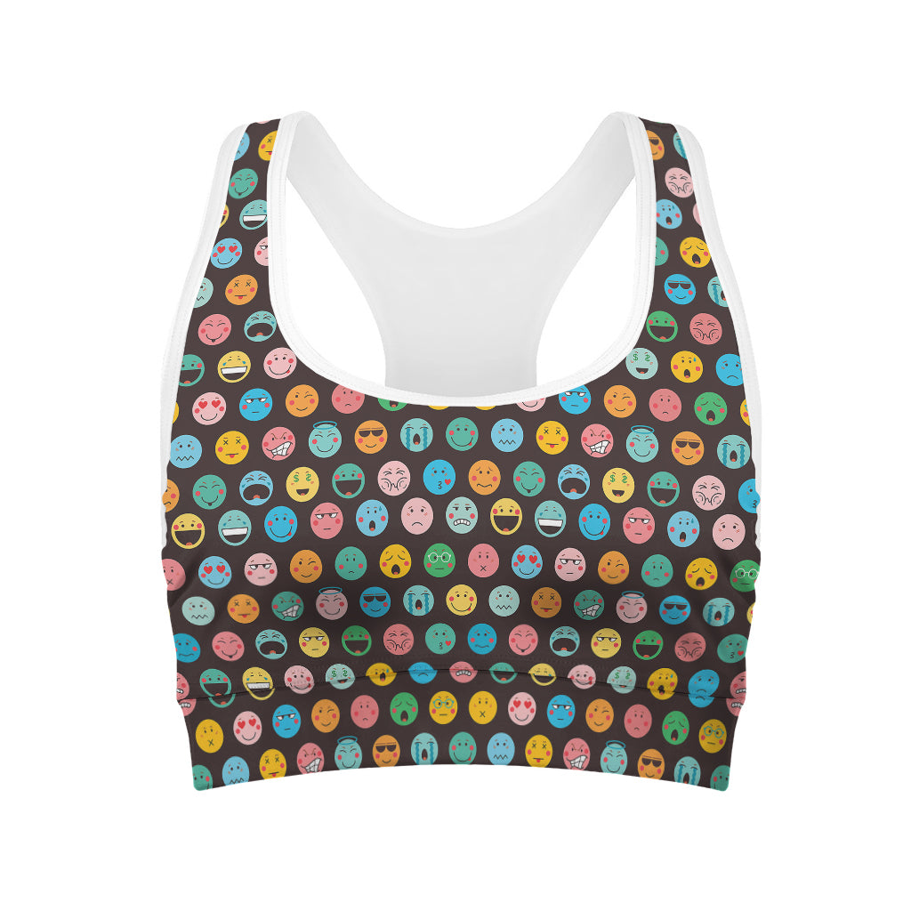 Colorful Emoji Faces Pattern Print Women's Sports Bra