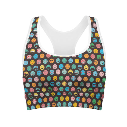 Colorful Emoji Faces Pattern Print Women's Sports Bra