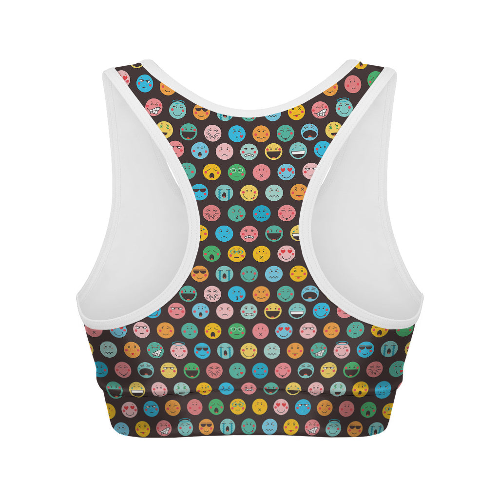 Colorful Emoji Faces Pattern Print Women's Sports Bra
