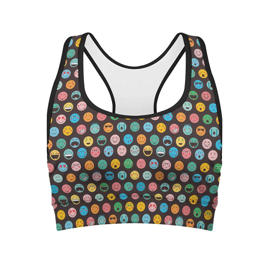 Colorful Emoji Faces Pattern Print Women's Sports Bra