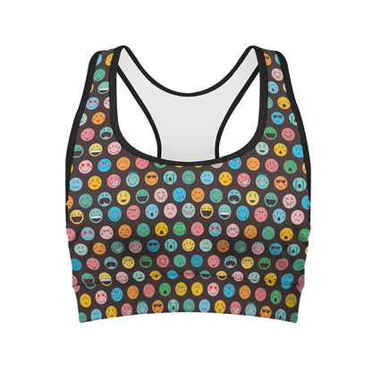 Colorful Emoji Faces Pattern Print Women's Sports Bra