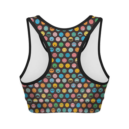 Colorful Emoji Faces Pattern Print Women's Sports Bra