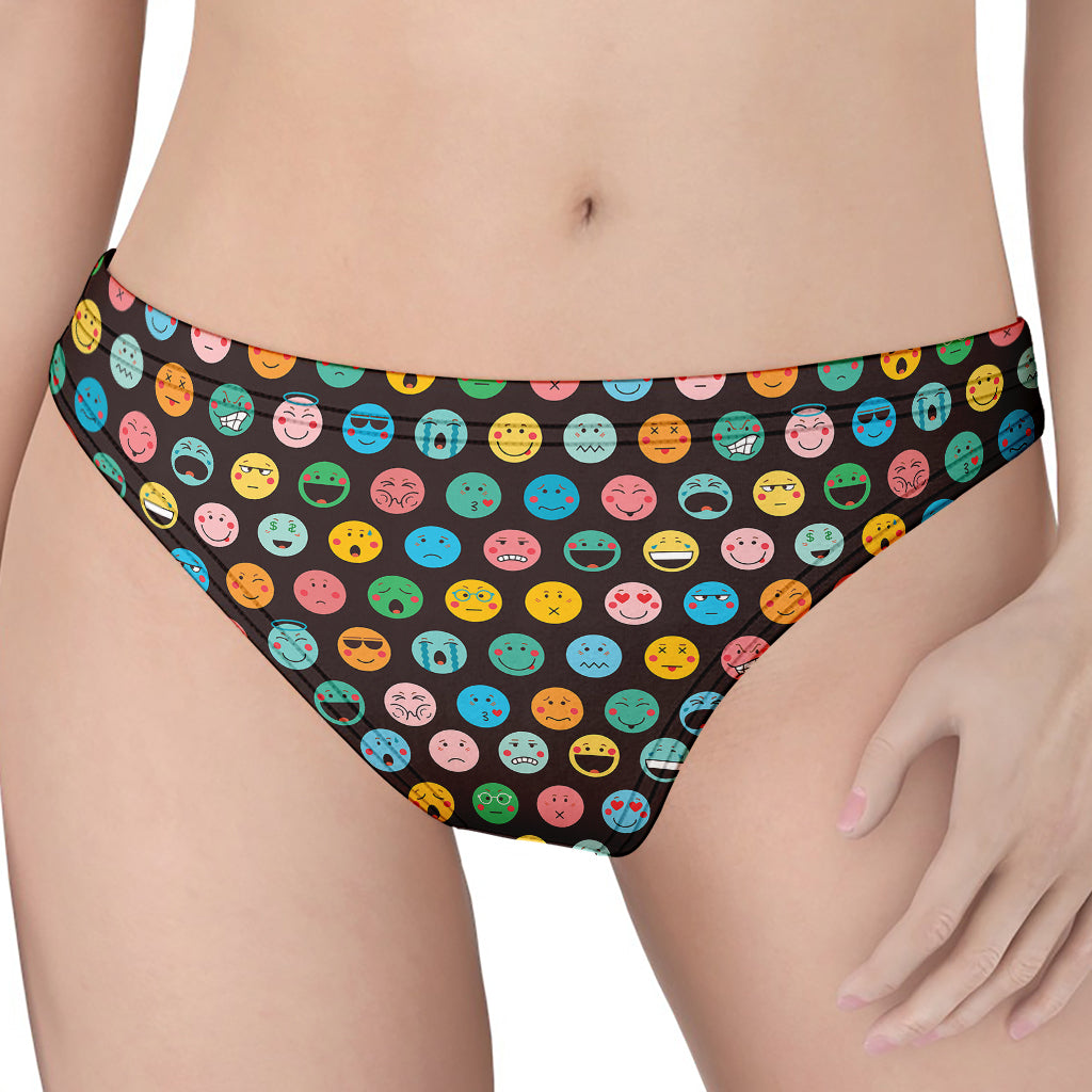 Colorful Emoji Faces Pattern Print Women's Thong