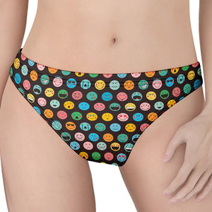 Colorful Emoji Faces Pattern Print Women's Thong