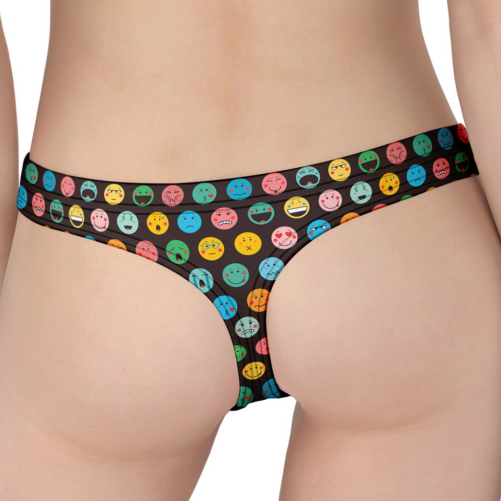 Colorful Emoji Faces Pattern Print Women's Thong