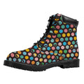 Colorful Emoji Faces Pattern Print Padded Collar Lace Up Boots