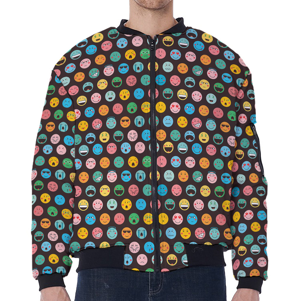 Colorful Emoji Faces Pattern Print Zip Sleeve Bomber Jacket