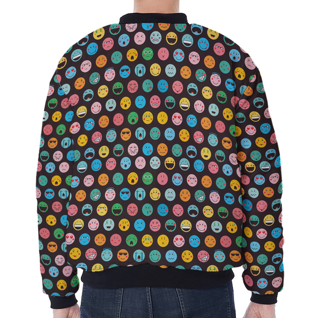 Colorful Emoji Faces Pattern Print Zip Sleeve Bomber Jacket