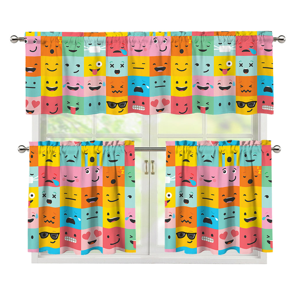 Colorful Emoji Pattern Print 3 Piece Kitchen Curtains