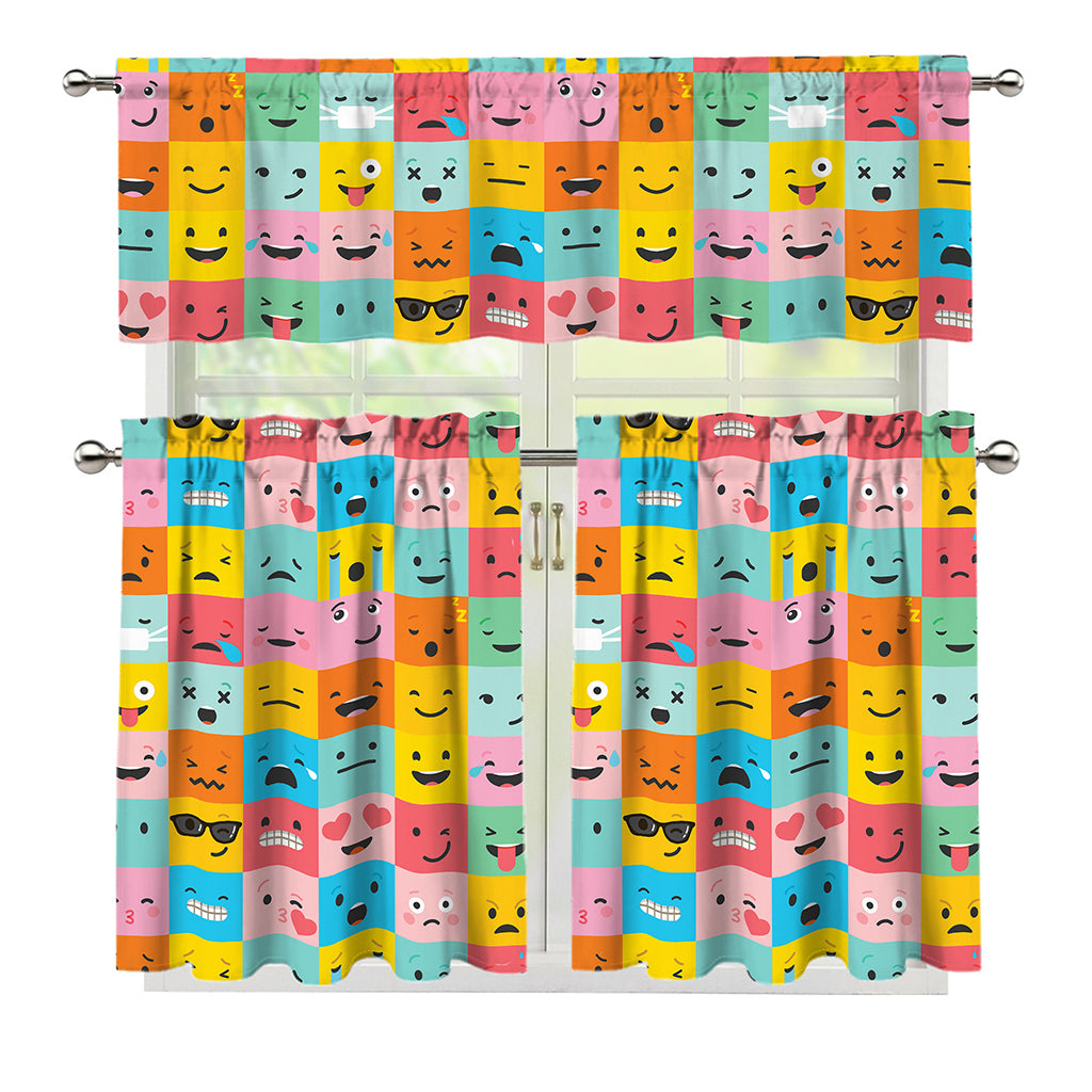 Colorful Emoji Pattern Print 3 Piece Kitchen Curtains