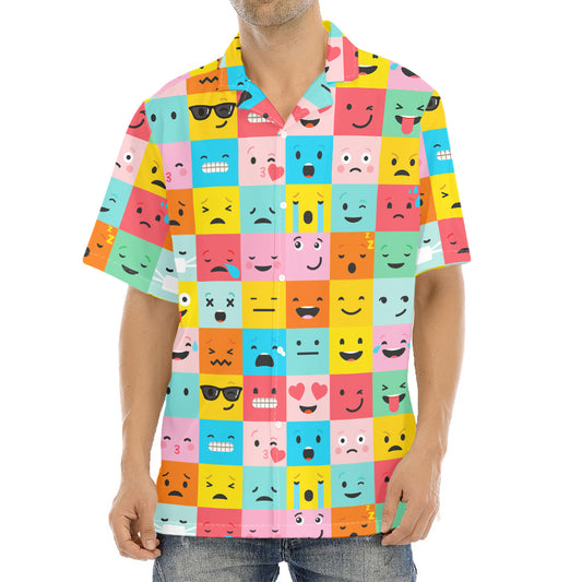 Colorful Emoji Pattern Print Aloha Shirt