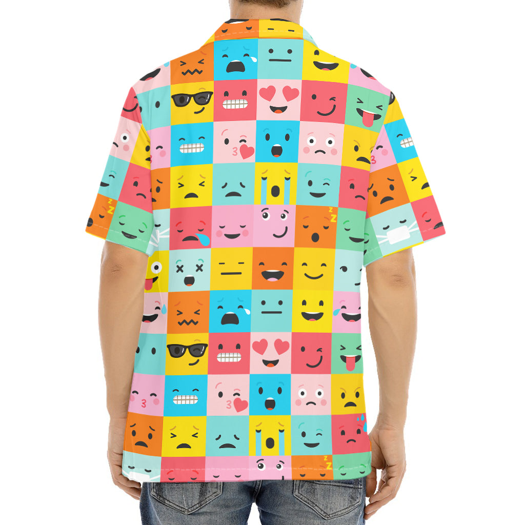 Colorful Emoji Pattern Print Aloha Shirt