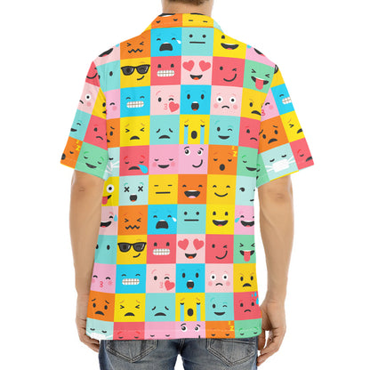 Colorful Emoji Pattern Print Aloha Shirt