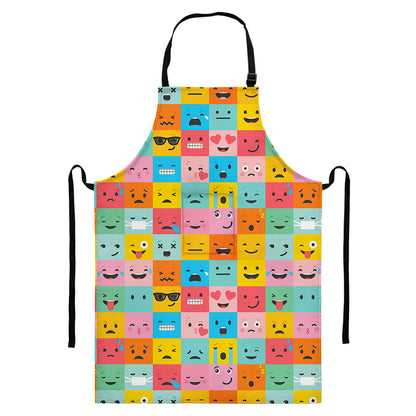 Colorful Emoji Pattern Print Bib Apron With Pocket