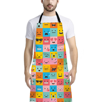 Colorful Emoji Pattern Print Bib Apron With Pocket