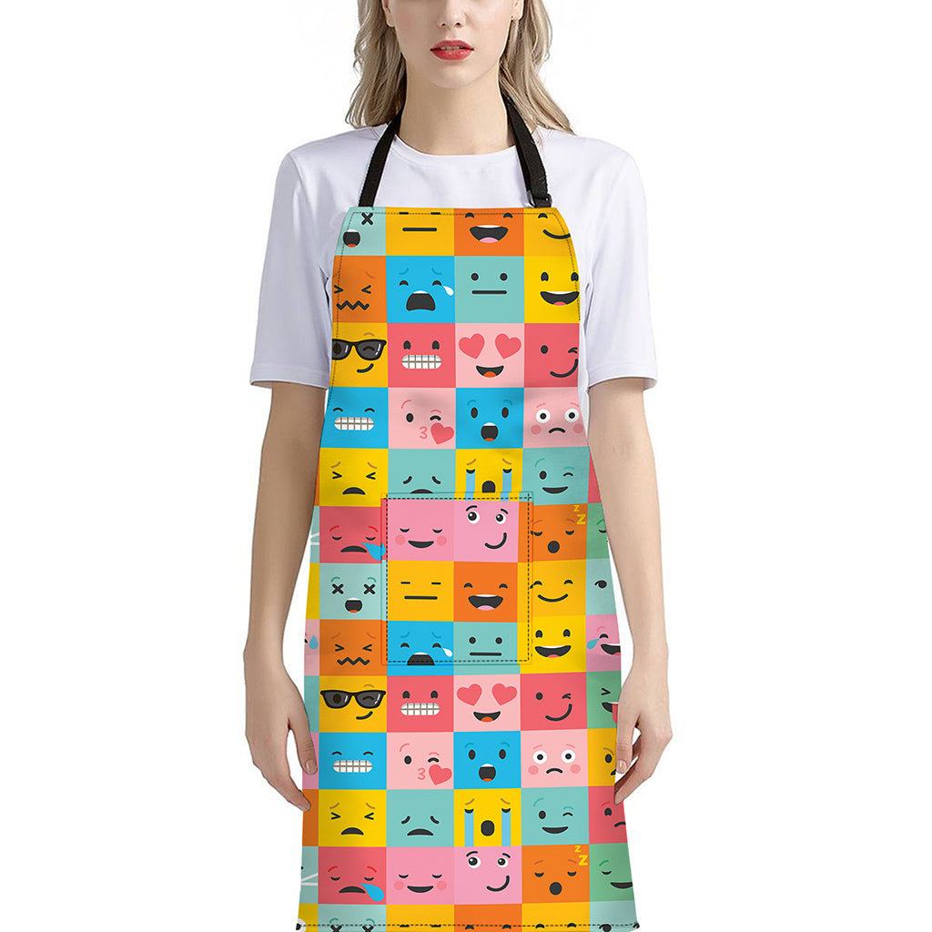 Colorful Emoji Pattern Print Bib Apron With Pocket
