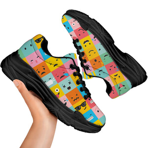 Colorful Emoji Pattern Print Black Chunky Shoes