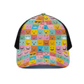 Colorful Emoji Pattern Print Black Mesh Trucker Hat