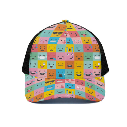 Colorful Emoji Pattern Print Black Mesh Trucker Cap