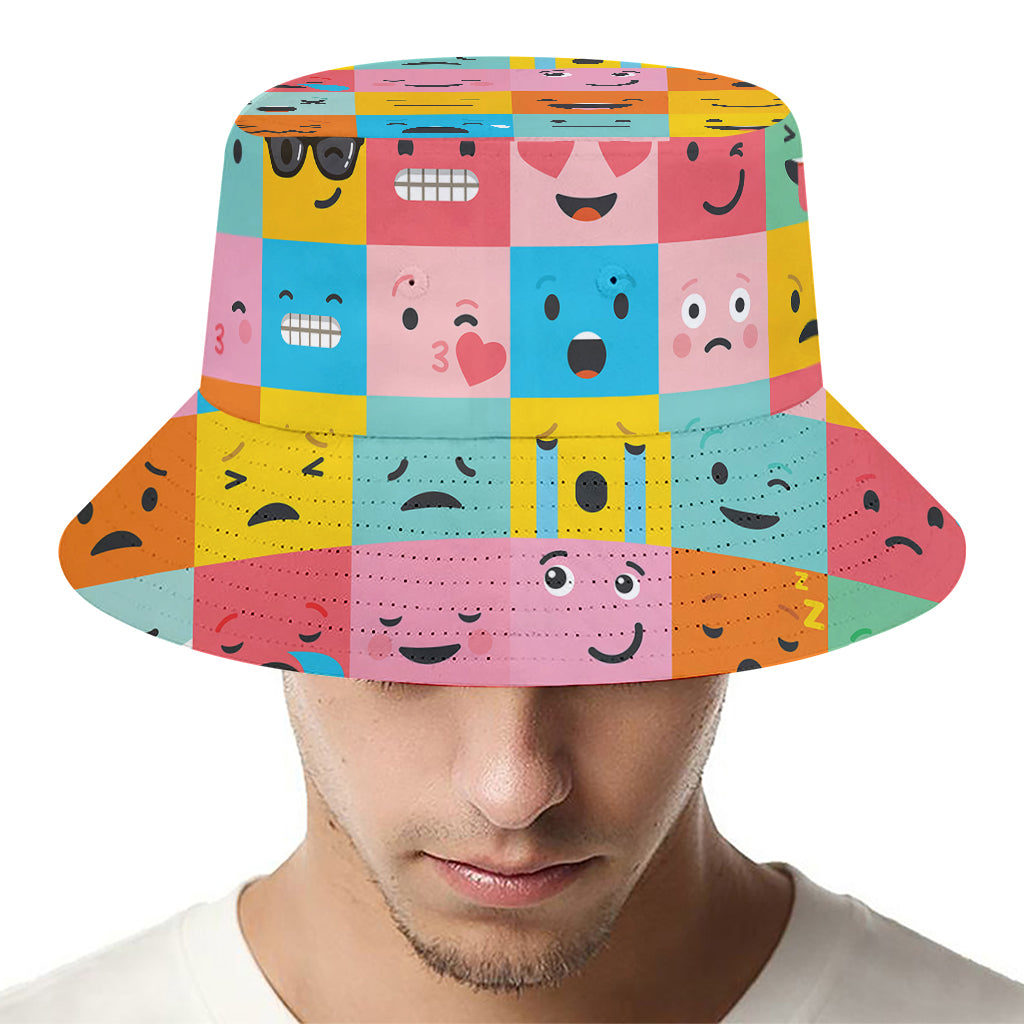 Colorful Emoji Pattern Print Bucket Hat