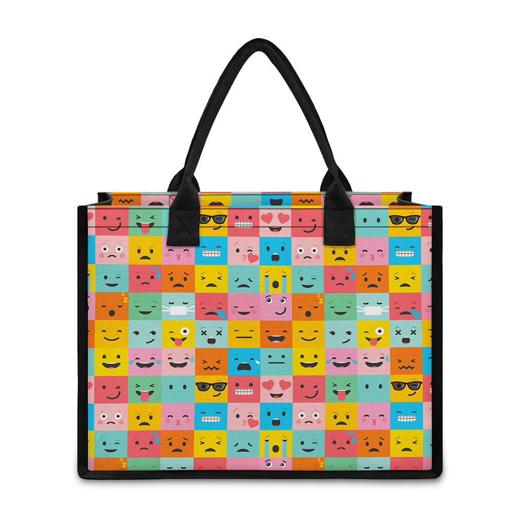Colorful Emoji Pattern Print Canvas Tote Bag