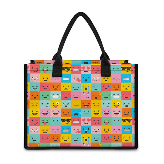 Colorful Emoji Pattern Print Canvas Tote Bag