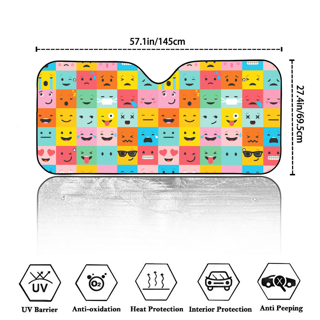 Colorful Emoji Pattern Print Car Windshield Sun Shade