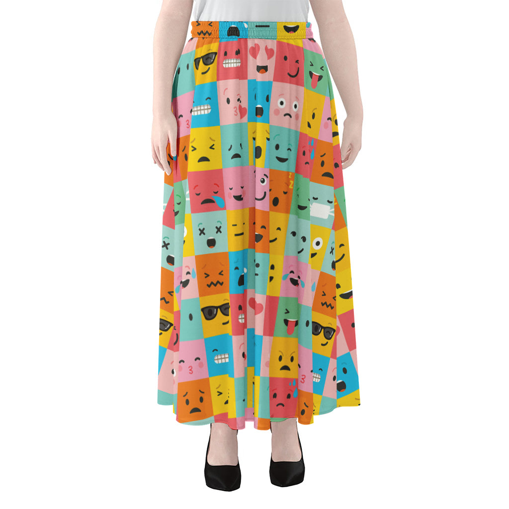 Colorful Emoji Pattern Print Chiffon Maxi Skirt