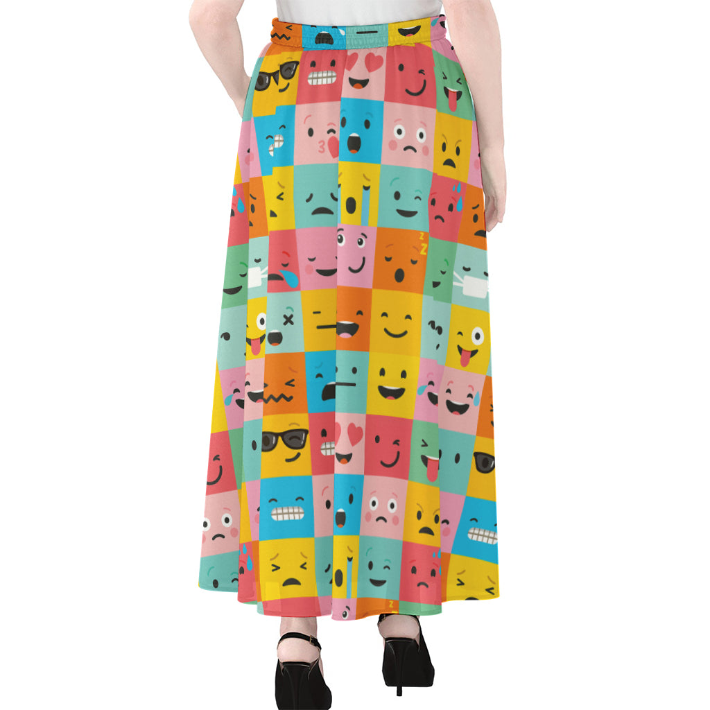 Colorful Emoji Pattern Print Chiffon Maxi Skirt