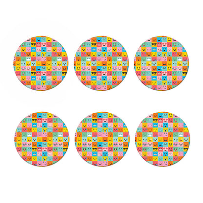 Colorful Emoji Pattern Print Coaster Set