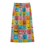 Colorful Emoji Pattern Print Cotton Front Slit Maxi Skirt