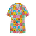 Colorful Emoji Pattern Print Cotton Hawaiian Shirt