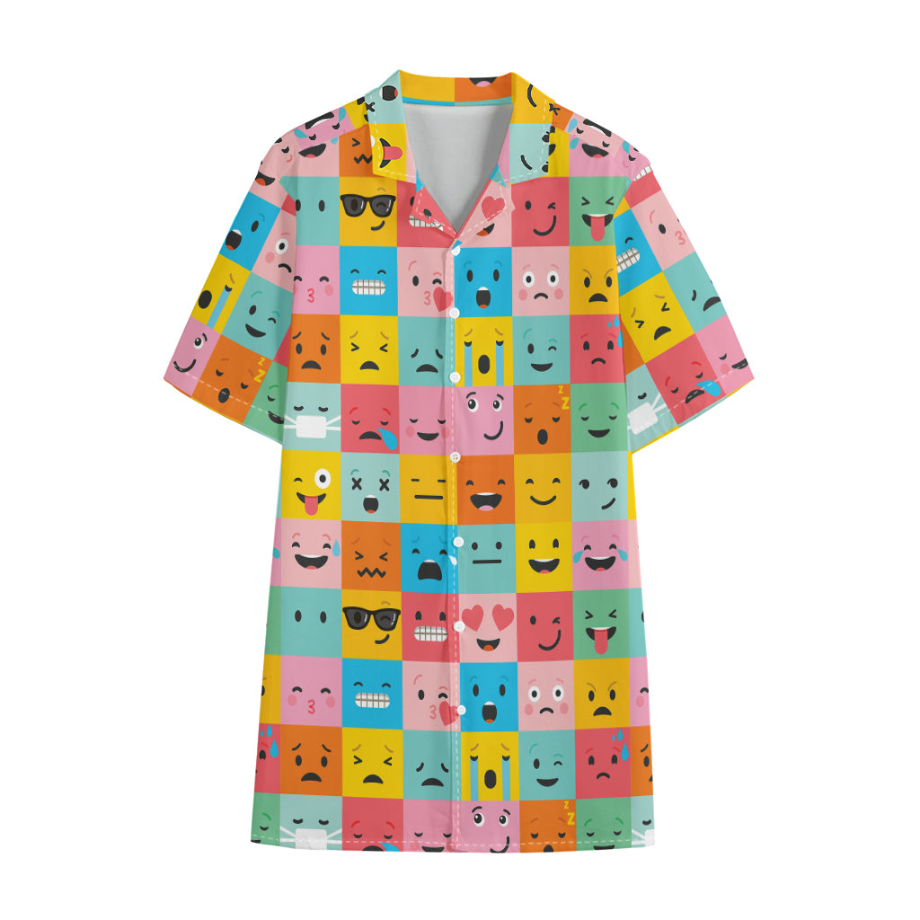 Colorful Emoji Pattern Print Cotton Hawaiian Shirt