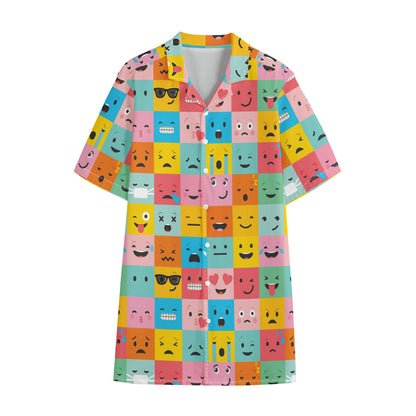 Colorful Emoji Pattern Print Cotton Hawaiian Shirt