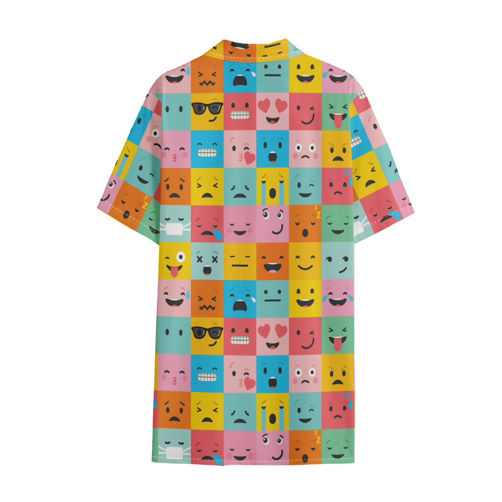 Colorful Emoji Pattern Print Cotton Hawaiian Shirt