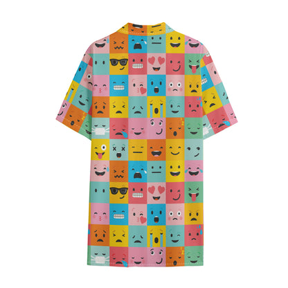Colorful Emoji Pattern Print Cotton Hawaiian Shirt