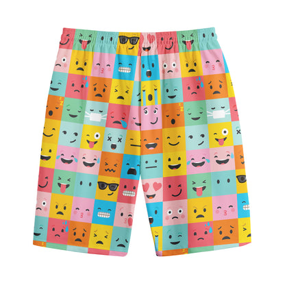 Colorful Emoji Pattern Print Cotton Shorts