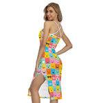 Colorful Emoji Pattern Print Cross Back Cami Dress