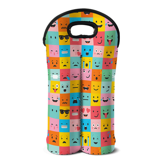 Colorful Emoji Pattern Print Double Neoprene Wine Tote