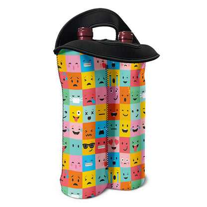 Colorful Emoji Pattern Print Double Neoprene Wine Tote