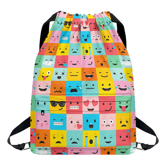 Colorful Emoji Pattern Print Drawstring Backpack