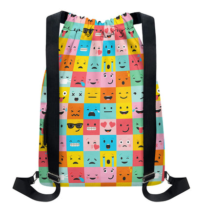 Colorful Emoji Pattern Print Drawstring Backpack