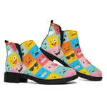 Colorful Emoji Pattern Print Flat Ankle Boots