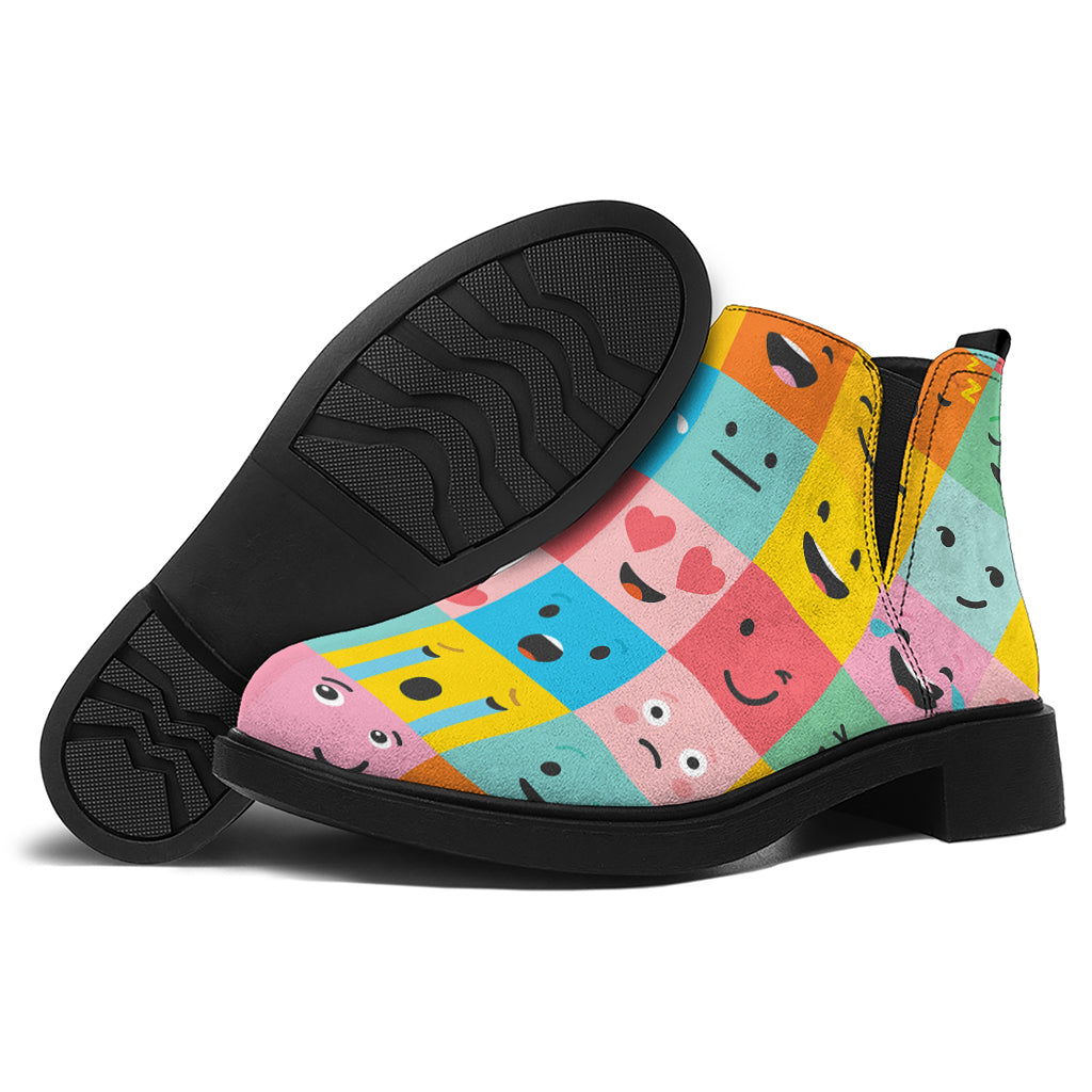 Colorful Emoji Pattern Print Flat Ankle Boots