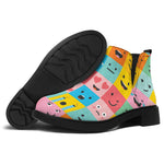 Colorful Emoji Pattern Print Flat Ankle Boots